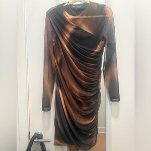 Zara Black and Brown Mesj Long Sleeve Dress